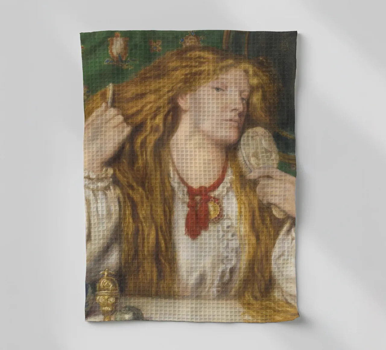 Dante Gabriel Rossetti - Eine Frau kämmt ihr Haar Geschirrtuch von Timeless Artworks