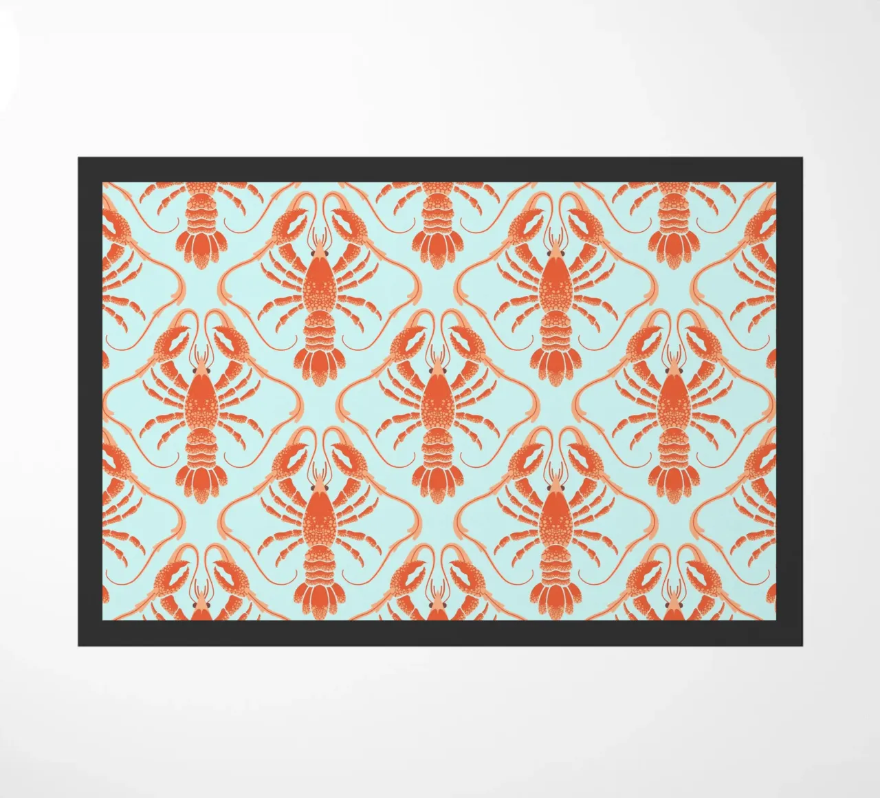 Orange Lobsters on Light Blue doormat by CoelfenArt