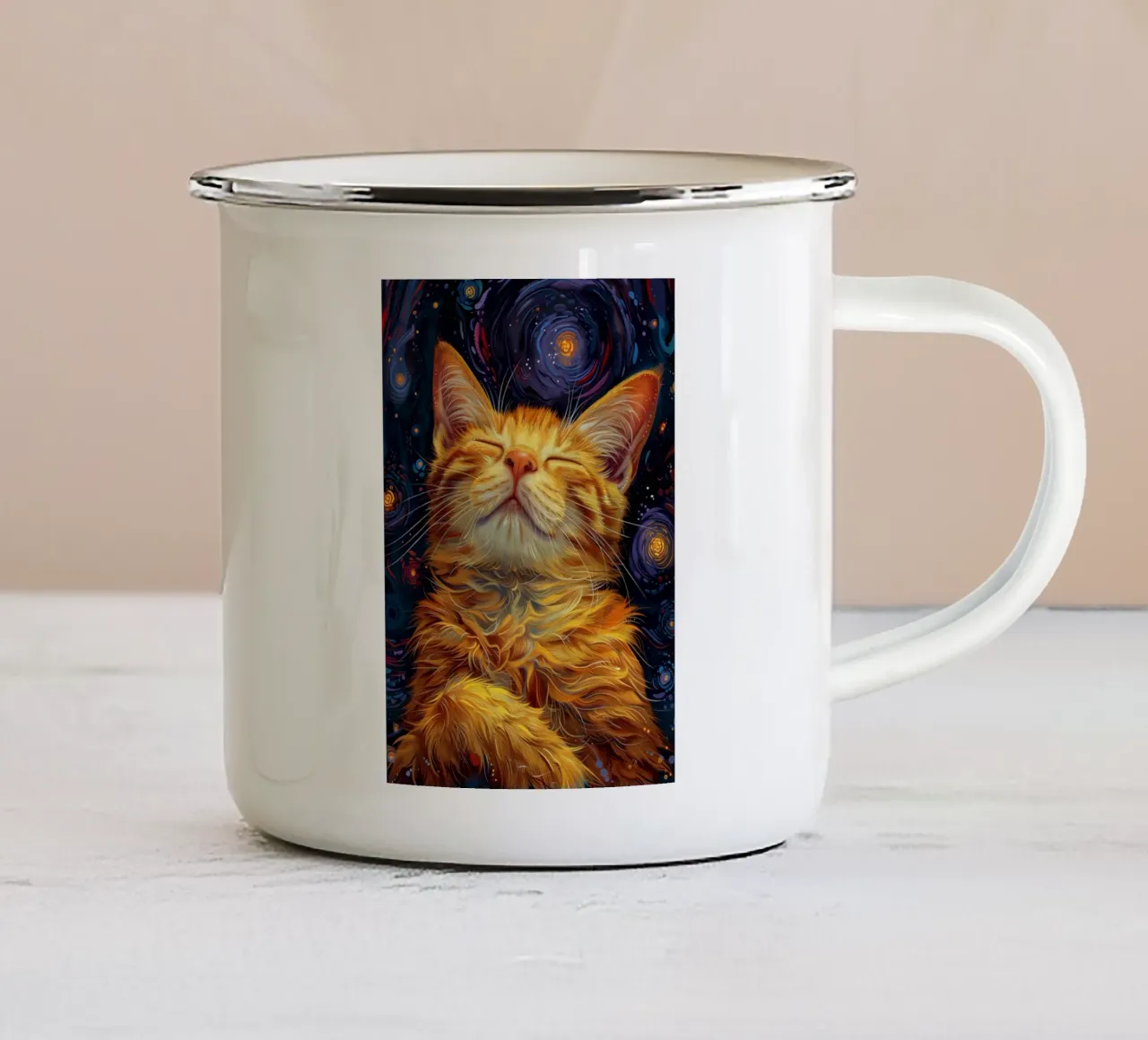 Gatto zenzero che dorme tazza in smalto da Justyna Jaszke JBJart