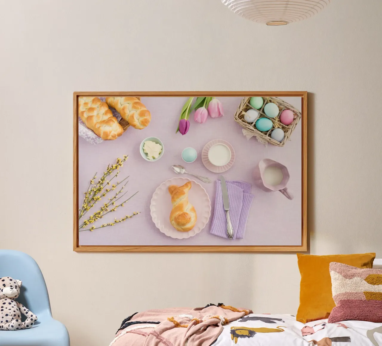 Brunch pasquale con pane a treccia e uova colorate alluminio dibond da foodphotolove