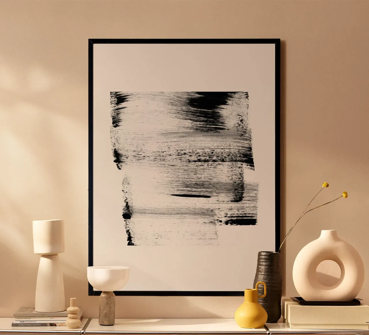 Strokes 18 | Black Minimalism poster con telaio in alluminio da sabidussi