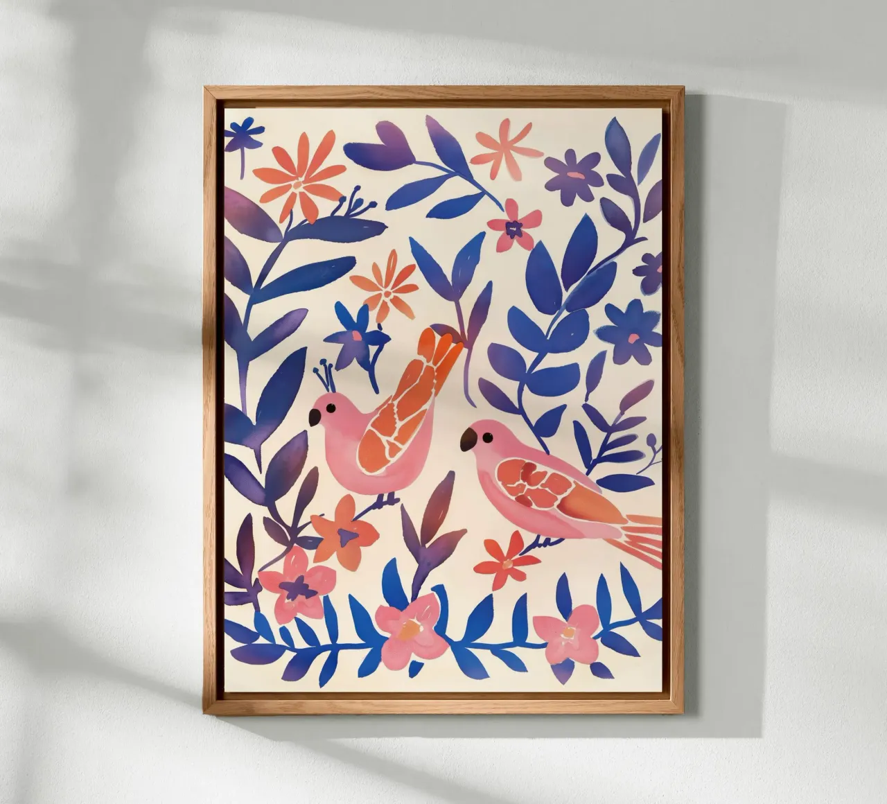 Amore Uccello Rosa Pappagallo Vintage Botanico Animale Primavera Fiore alluminio dibond da Gentle Echoes Art