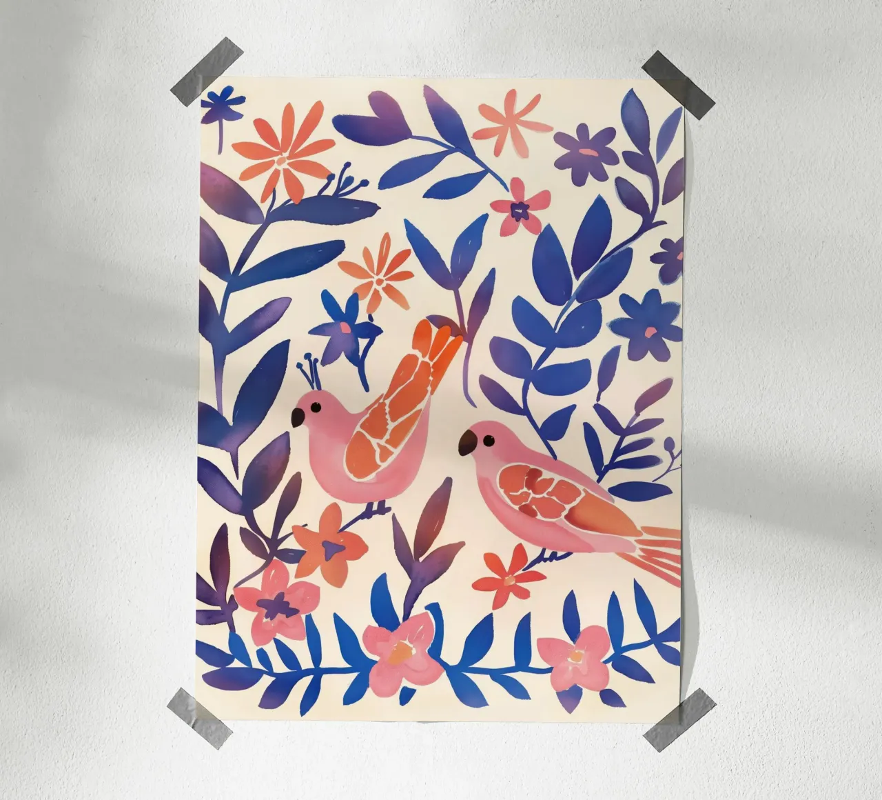 Amore Uccello Rosa Pappagallo Vintage Botanico Animale Primavera Fiore carta hahnemühle da Gentle Echoes Art