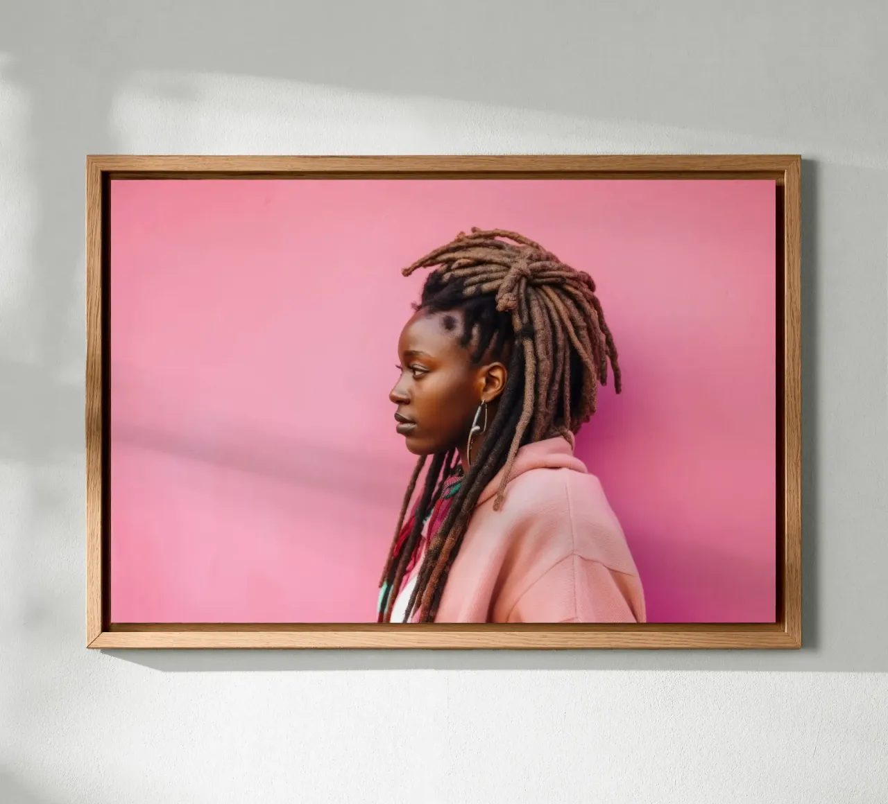 Stijlvolle vrouw met dreadlocks tegen roze muur canvas met Baklijst van Lisa Artifexia