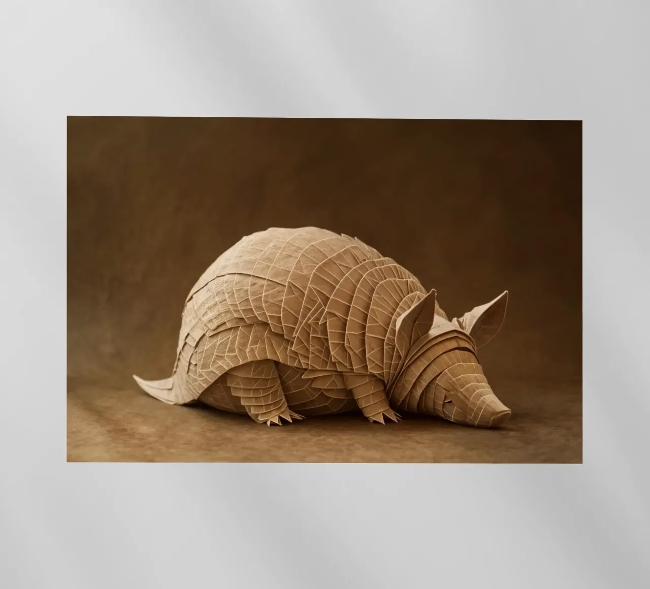Armadillo origami intricato in tonalità neutre pellicola backlit da Lisa Artifexia