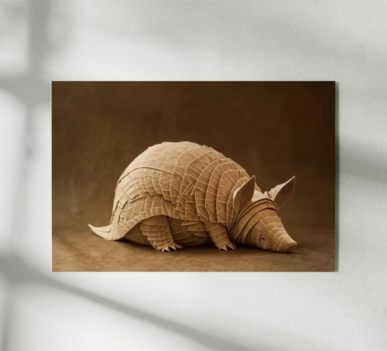Tatou en origami complexe dans des tons neutres plexiglas de Lisa Artifexia