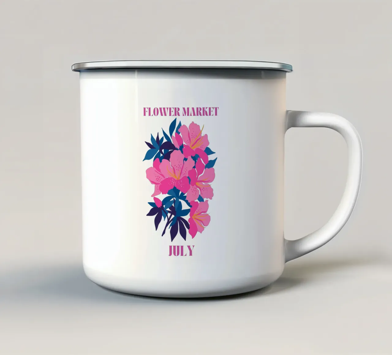 Bloemenmarkt juli emaille mok van Kiroiharu