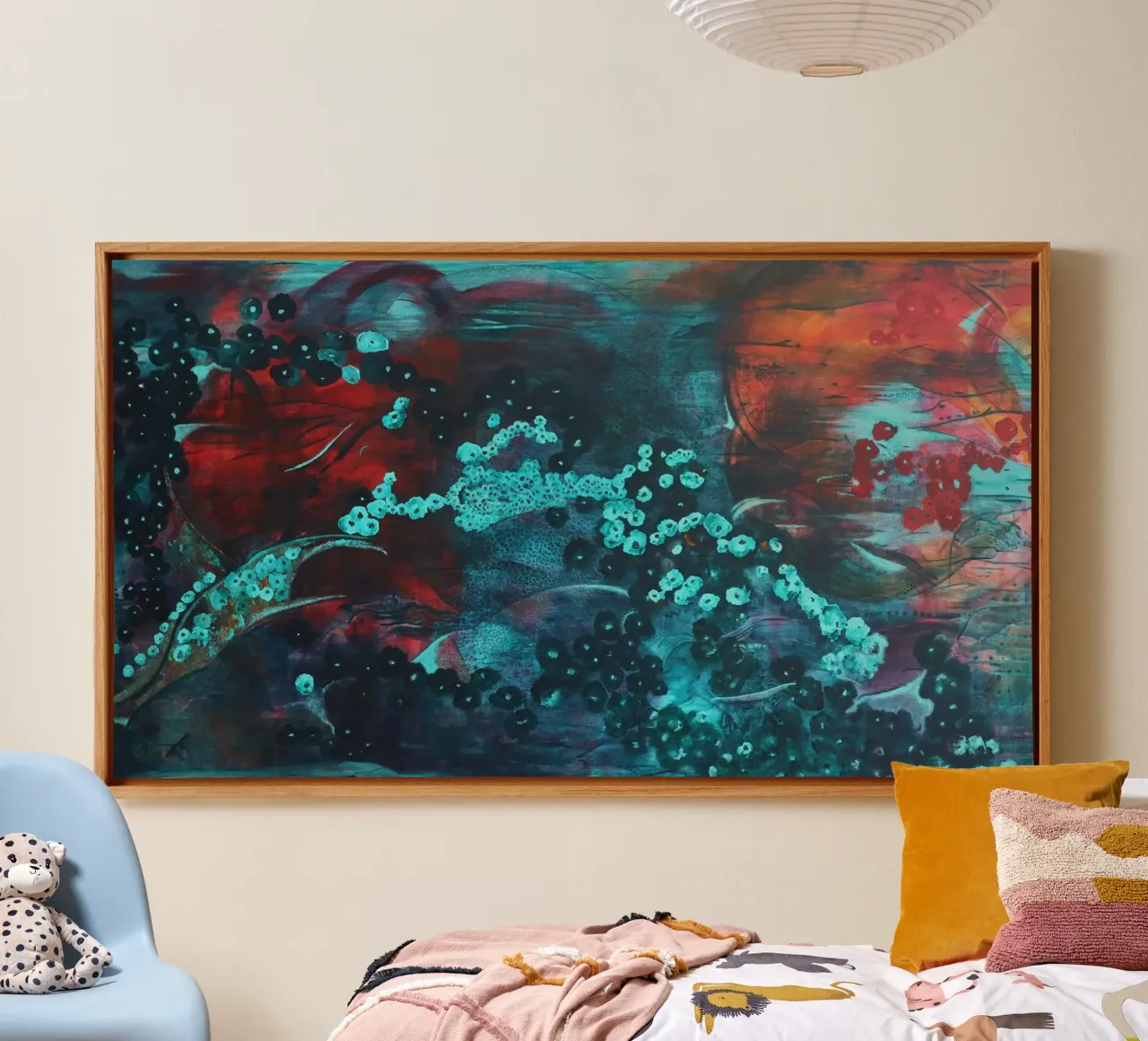Abstract kleurrijk schilderij canvas met Baklijst van Teresa André