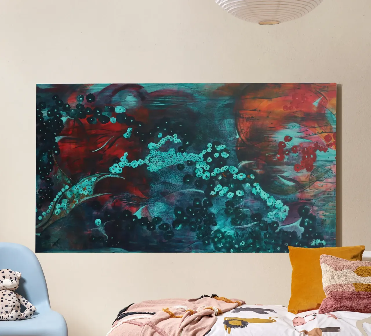 Abstract kleurrijk schilderij canvas met Baklijst van Teresa André