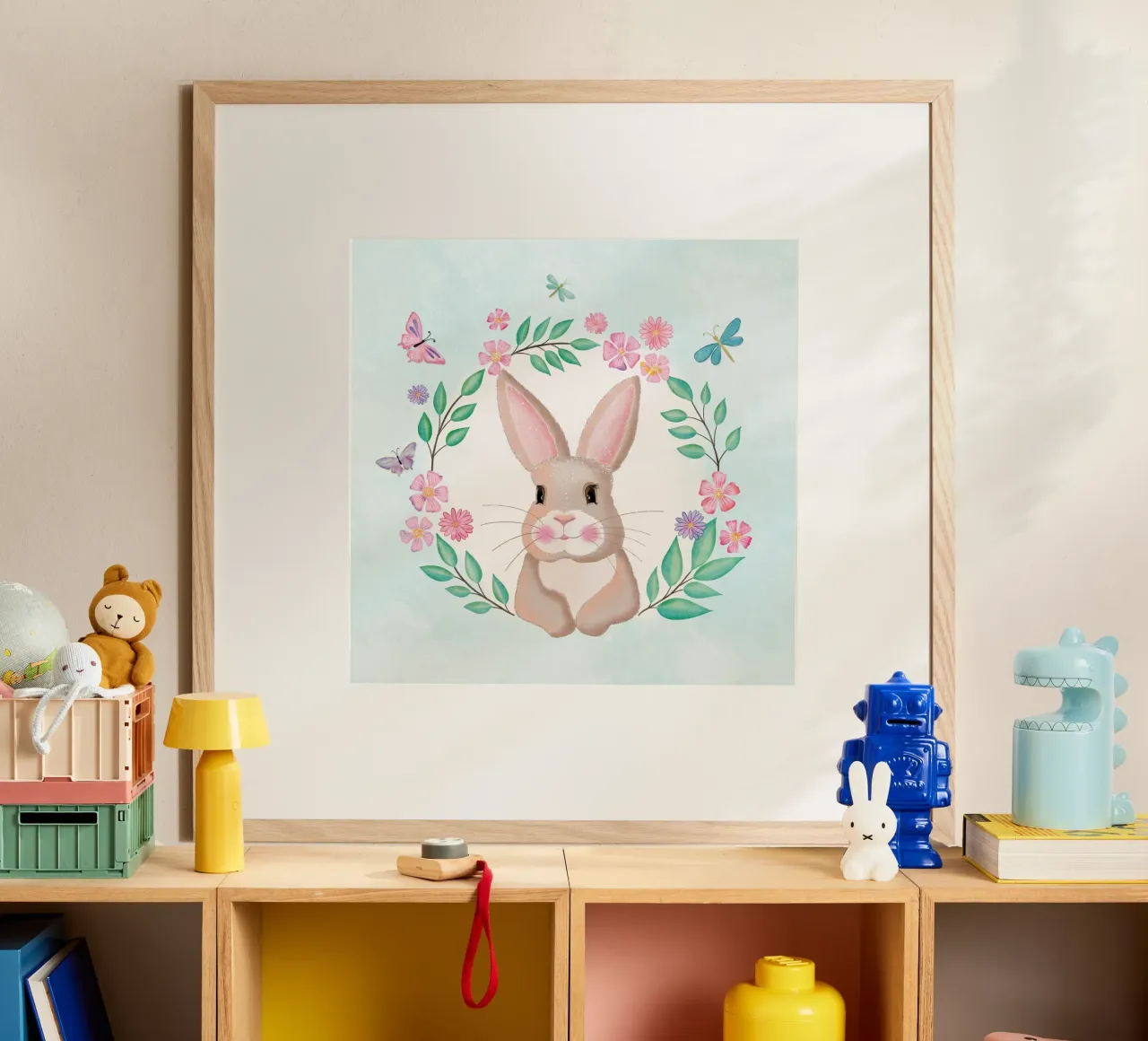 Simpatico coniglietto in una corona di fiori. Non solo per Pasqua. carta hahnemühle da CalliLetters