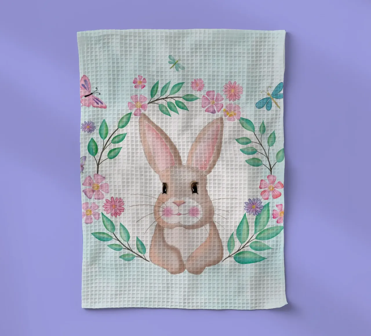 Simpatico coniglietto in una corona di fiori. Non solo per Pasqua. canovaccio da cucina da CalliLetters