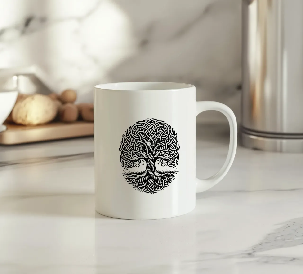Albero della vita in bianco e nero tazza in ceramica da Spiritual Touch