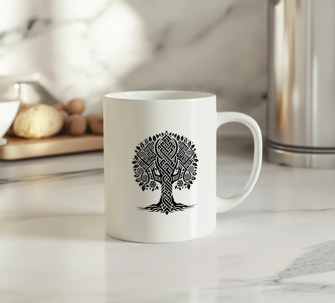 Albero della vita in bianco e nero tazza in ceramica da Spiritual Touch