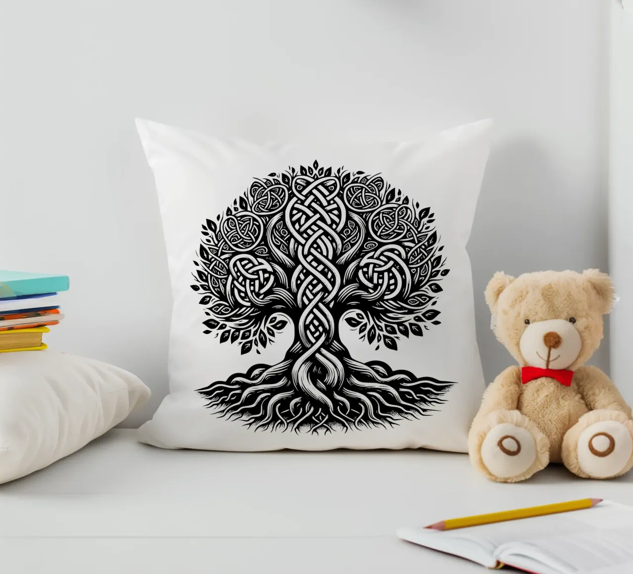 Albero della vita in bianco e nero cuscino da Spiritual Touch