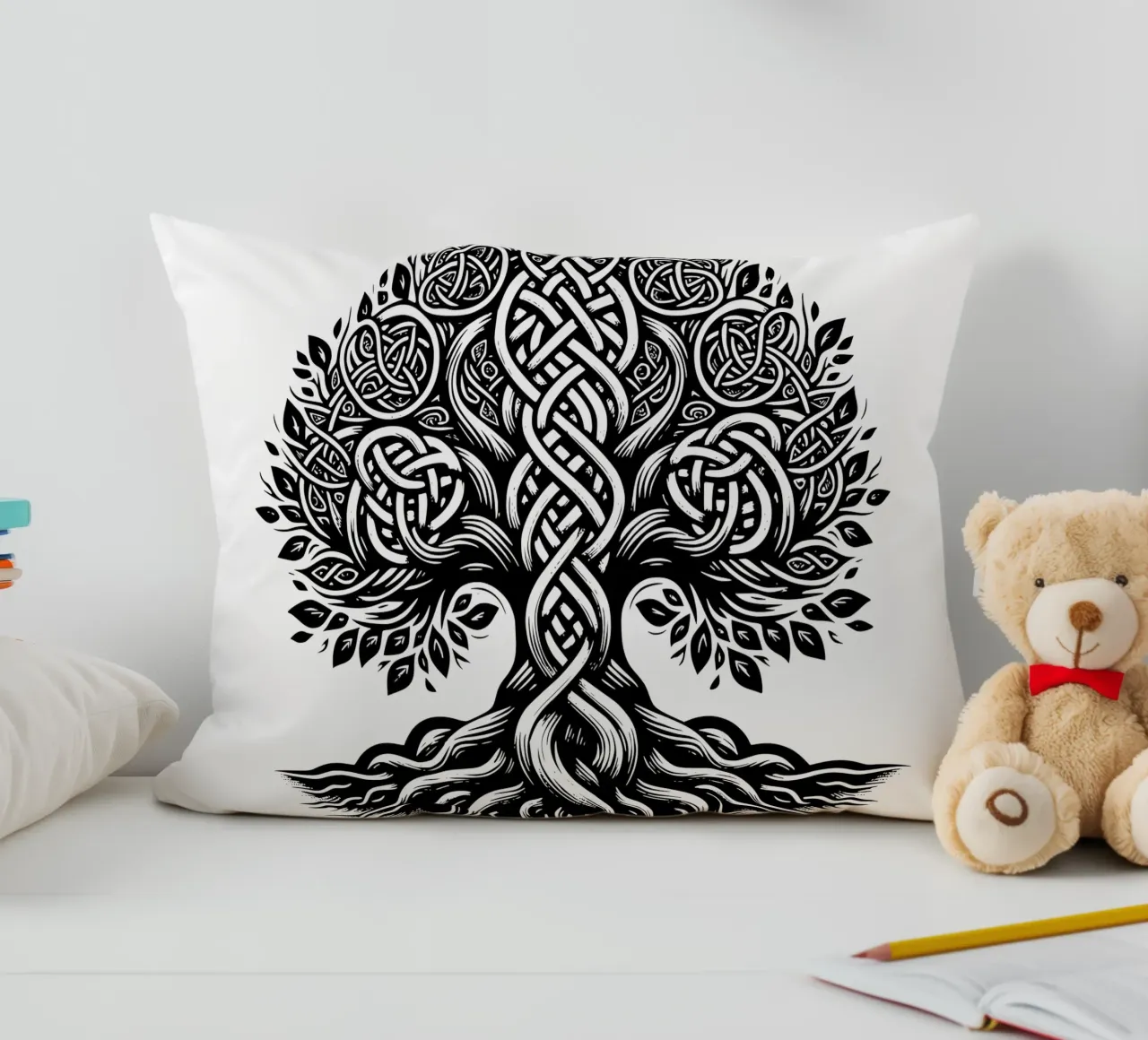 Albero della vita in bianco e nero cuscino da Spiritual Touch