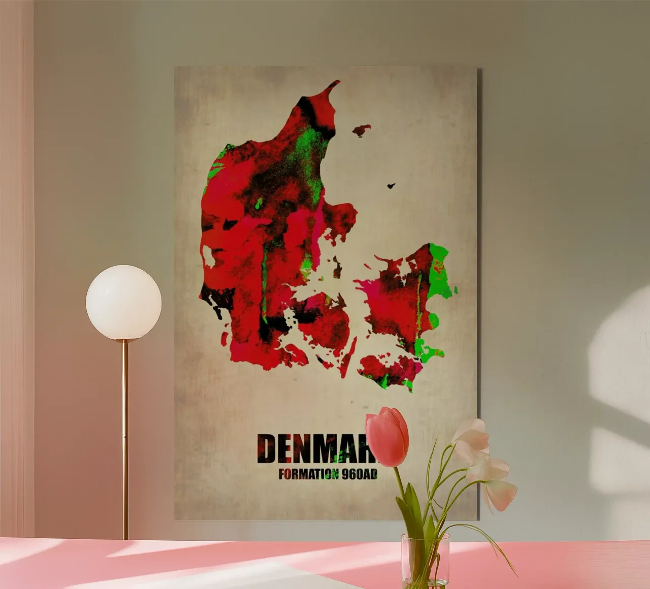 Denmark Watercolor Map alluminio dibond da Naxart