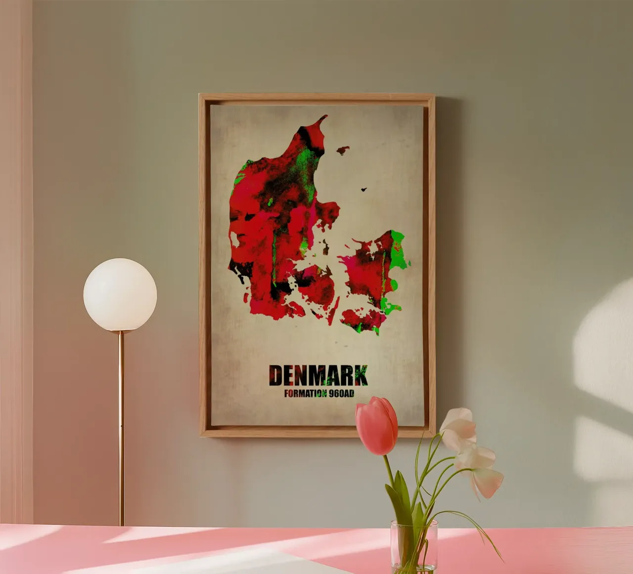 Denmark Watercolor Map canvas met Baklijst van Naxart