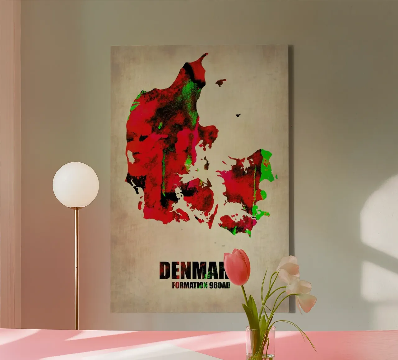 Denmark Watercolor Map canvas met Baklijst van Naxart