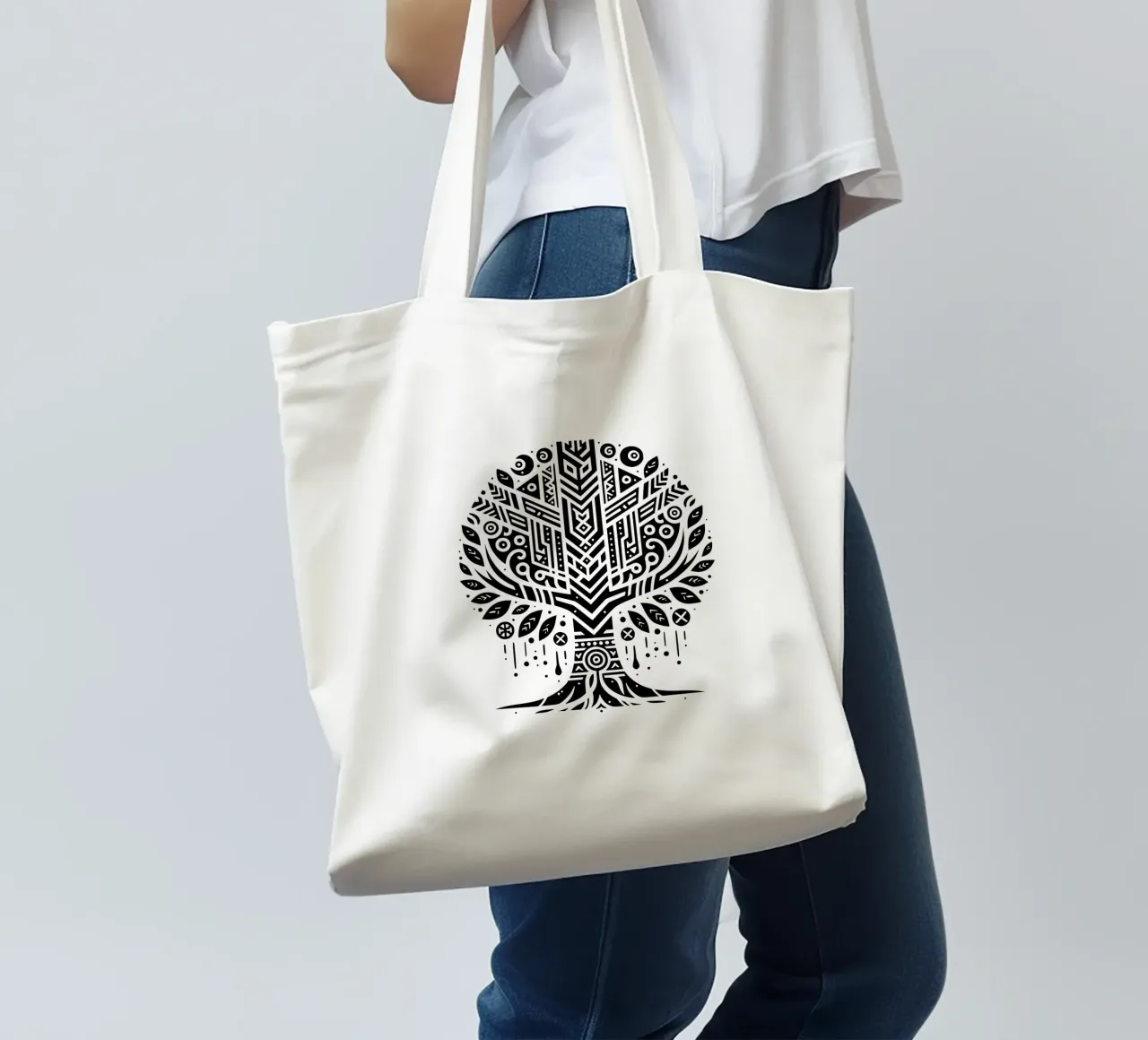 Albero della vita in bianco e nero borsa in juta da Spiritual Touch