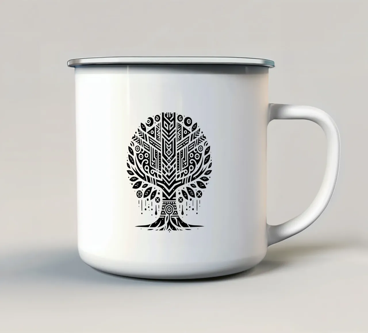 Albero della vita in bianco e nero tazza in smalto da Spiritual Touch
