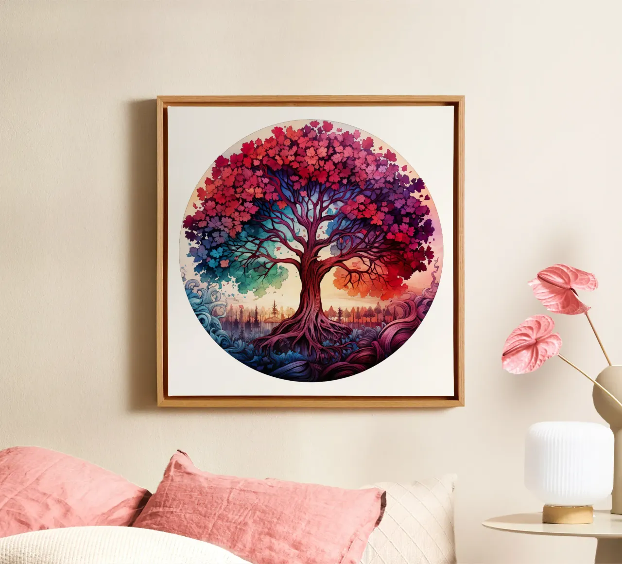 Albero della vita colorato tela con Cornice a cassetta da Spiritual Touch