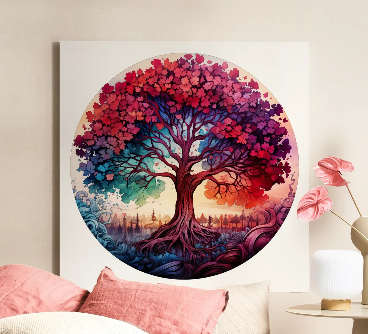 Albero della vita colorato tela con Cornice a cassetta da Spiritual Touch
