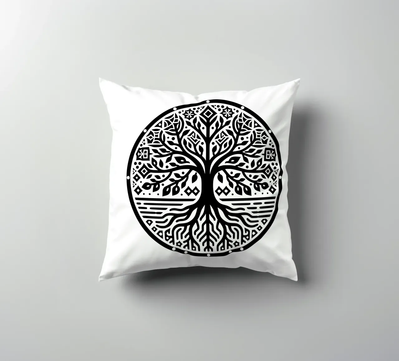 Albero della vita in bianco e nero cuscino da Spiritual Touch
