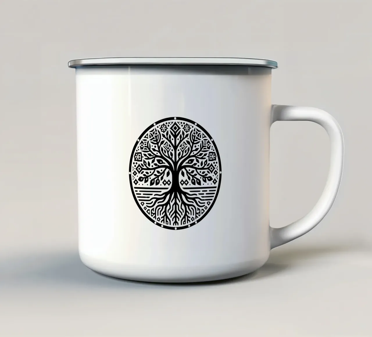 Albero della vita in bianco e nero tazza in smalto da Spiritual Touch
