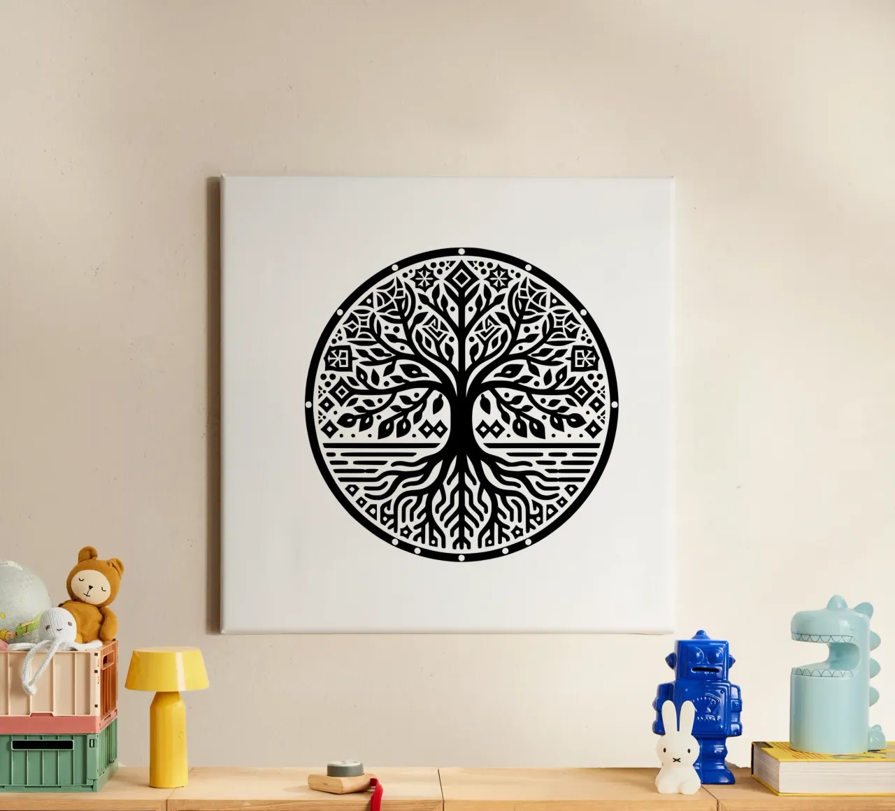 Albero della vita in bianco e nero tela con Cornice a cassetta da Spiritual Touch