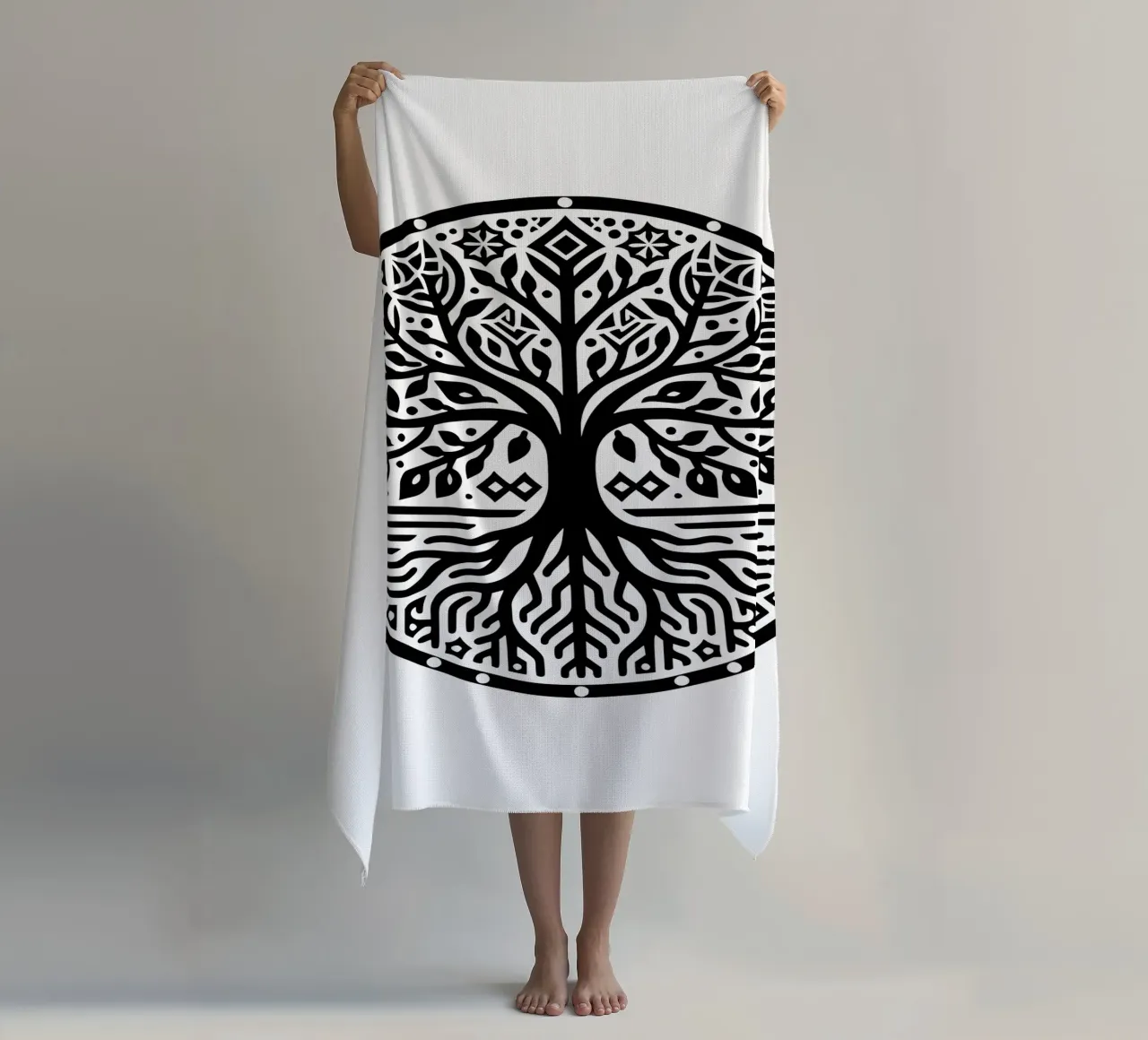 Albero della vita in bianco e nero telo mare da Spiritual Touch