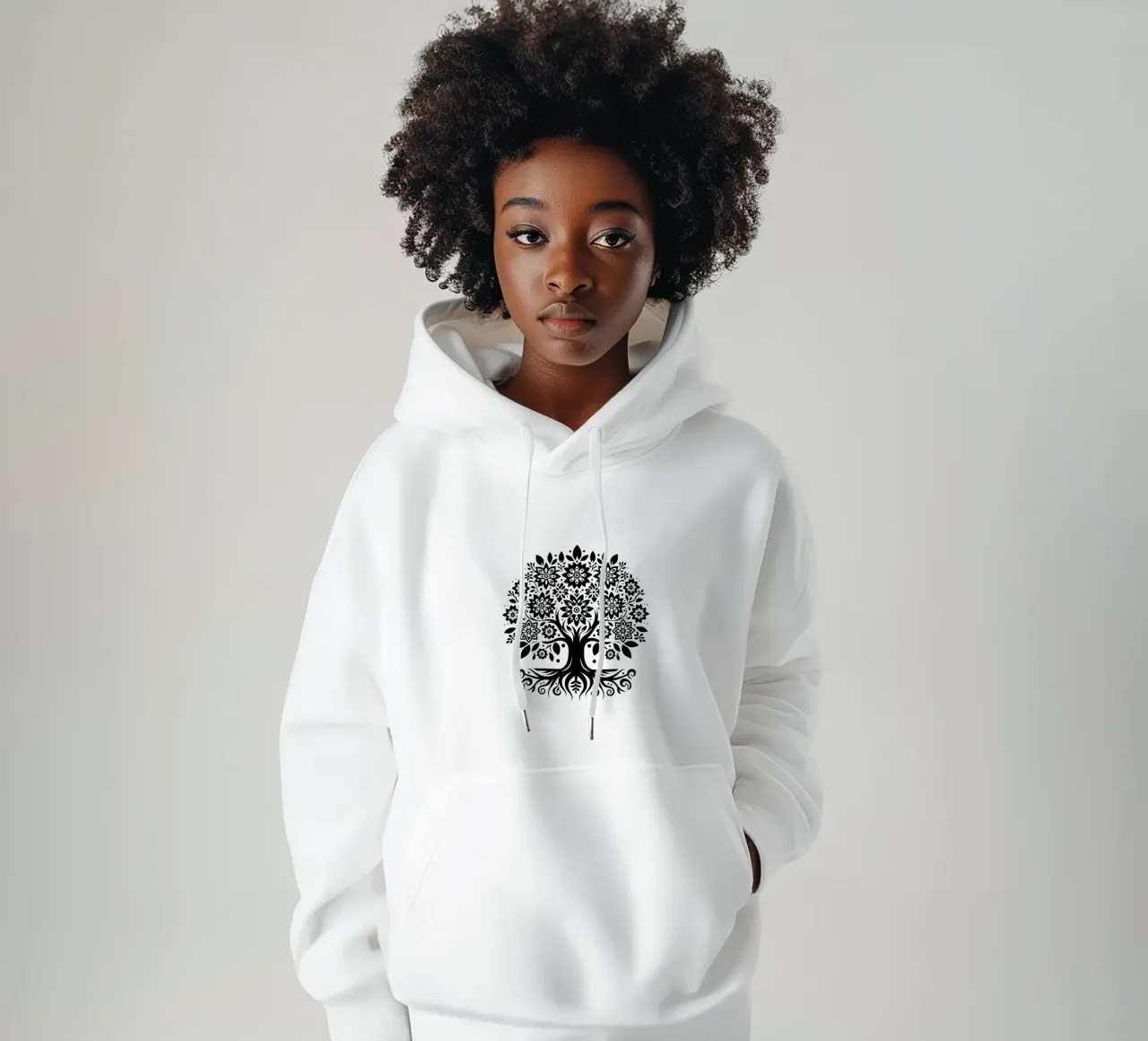 Albero della vita in bianco e nero felpa con cappuccio da Spiritual Touch