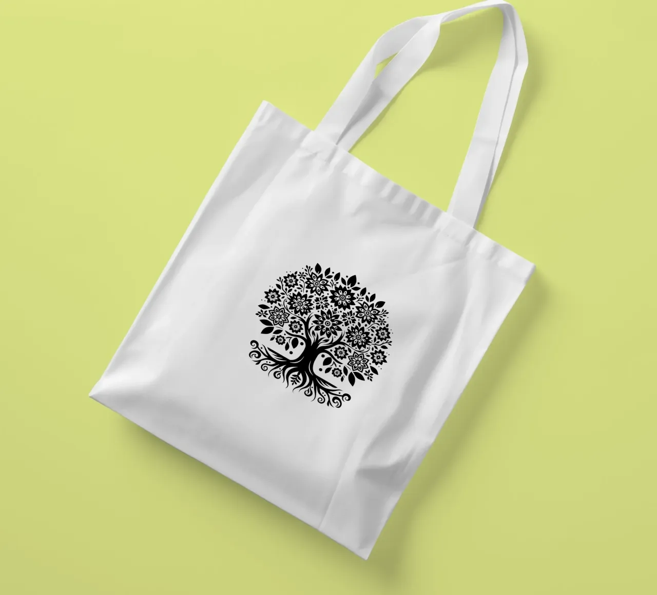 Albero della vita in bianco e nero borsa in juta da Spiritual Touch