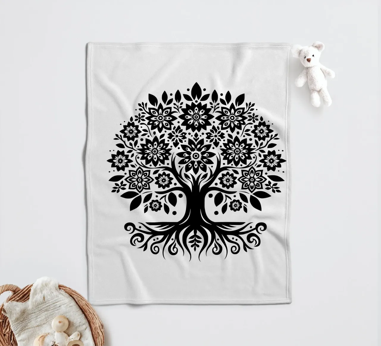 Albero della vita in bianco e nero coperta in pile da Spiritual Touch