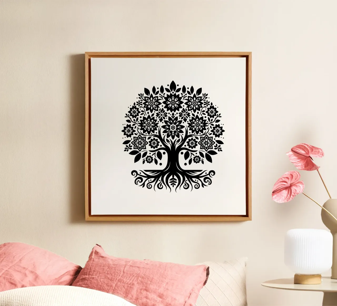 Albero della vita in bianco e nero tela con Cornice a cassetta da Spiritual Touch