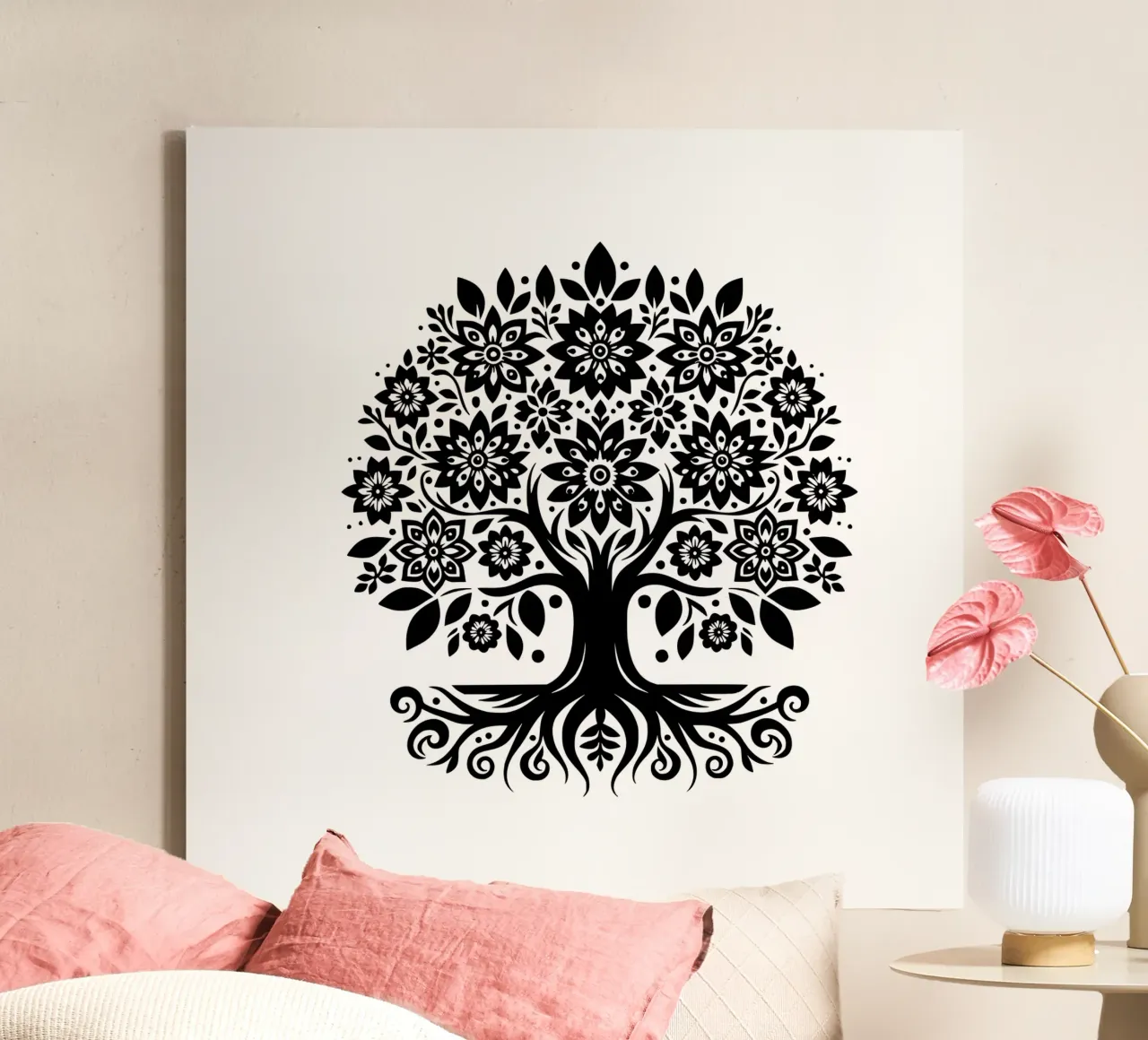 Albero della vita in bianco e nero tela con Cornice a cassetta da Spiritual Touch
