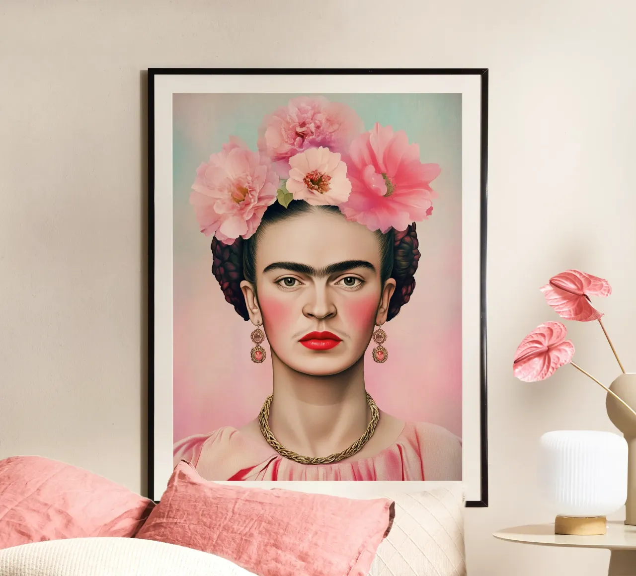 Pink dreams with Frida Kahlo poster by Carinaprint