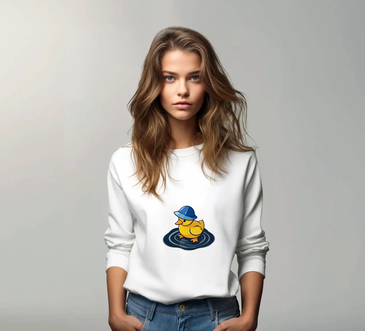 Anatra colorata con cappello blu galleggia nell'acqua increspata felpa da DesignDoodle