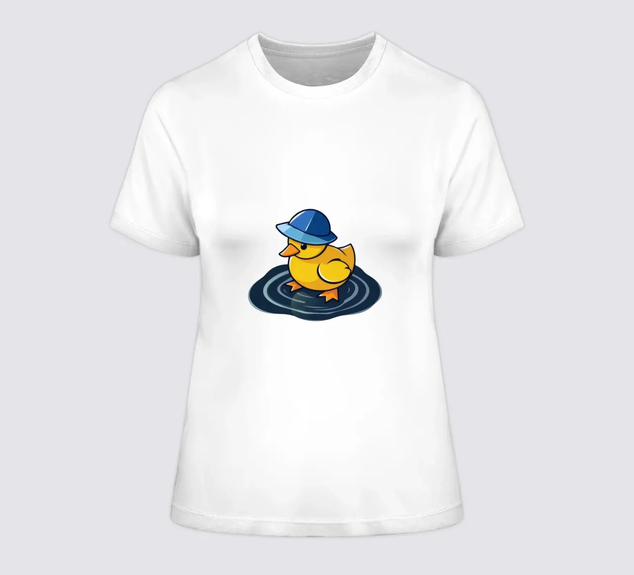 Kleurrijk eendje met blauwe hoed drijft op kabbelend water dames t-shirt getailleerd van DesignDoodle