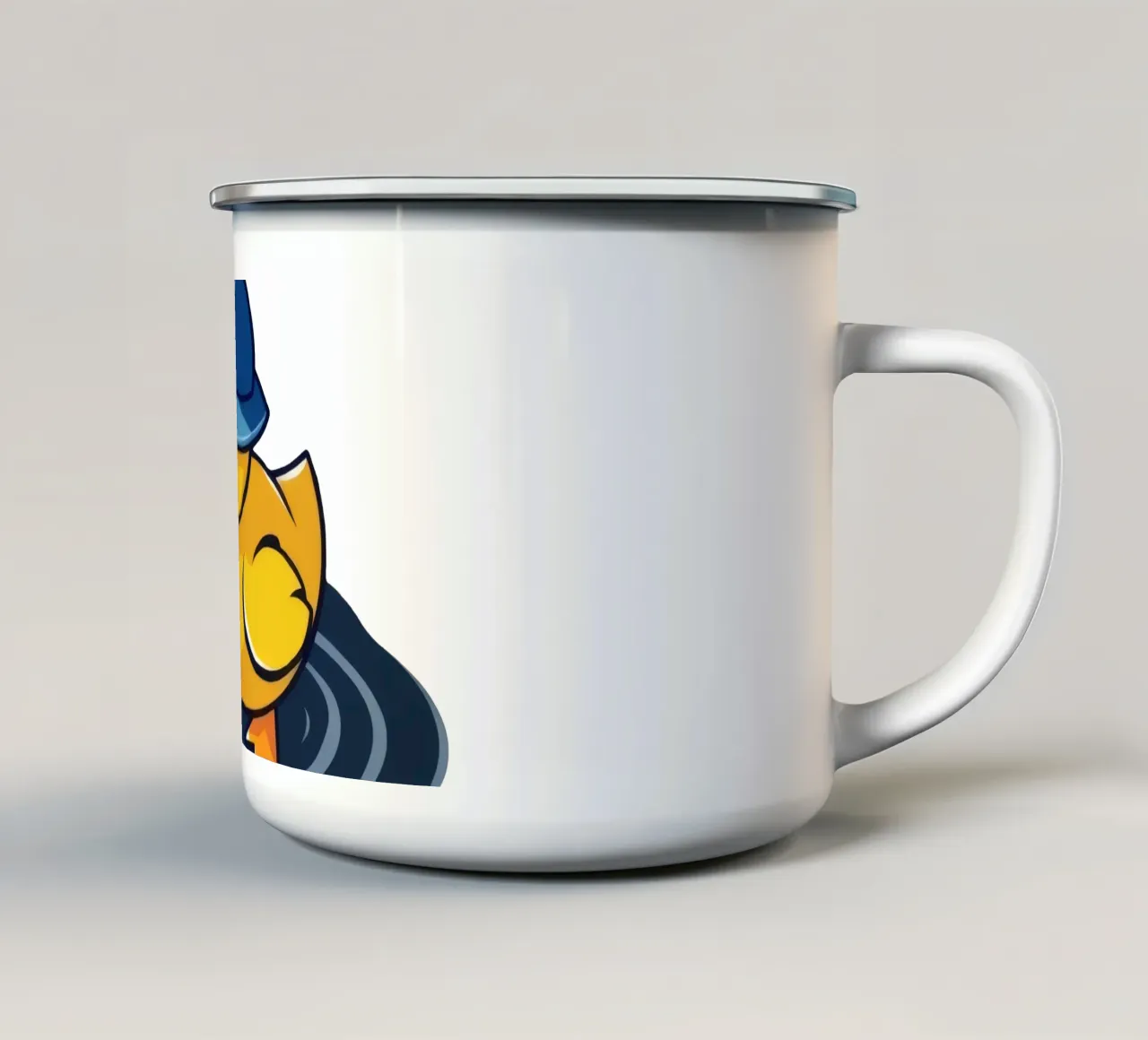 Anatra colorata con cappello blu galleggia nell'acqua increspata tazza in smalto da DesignDoodle