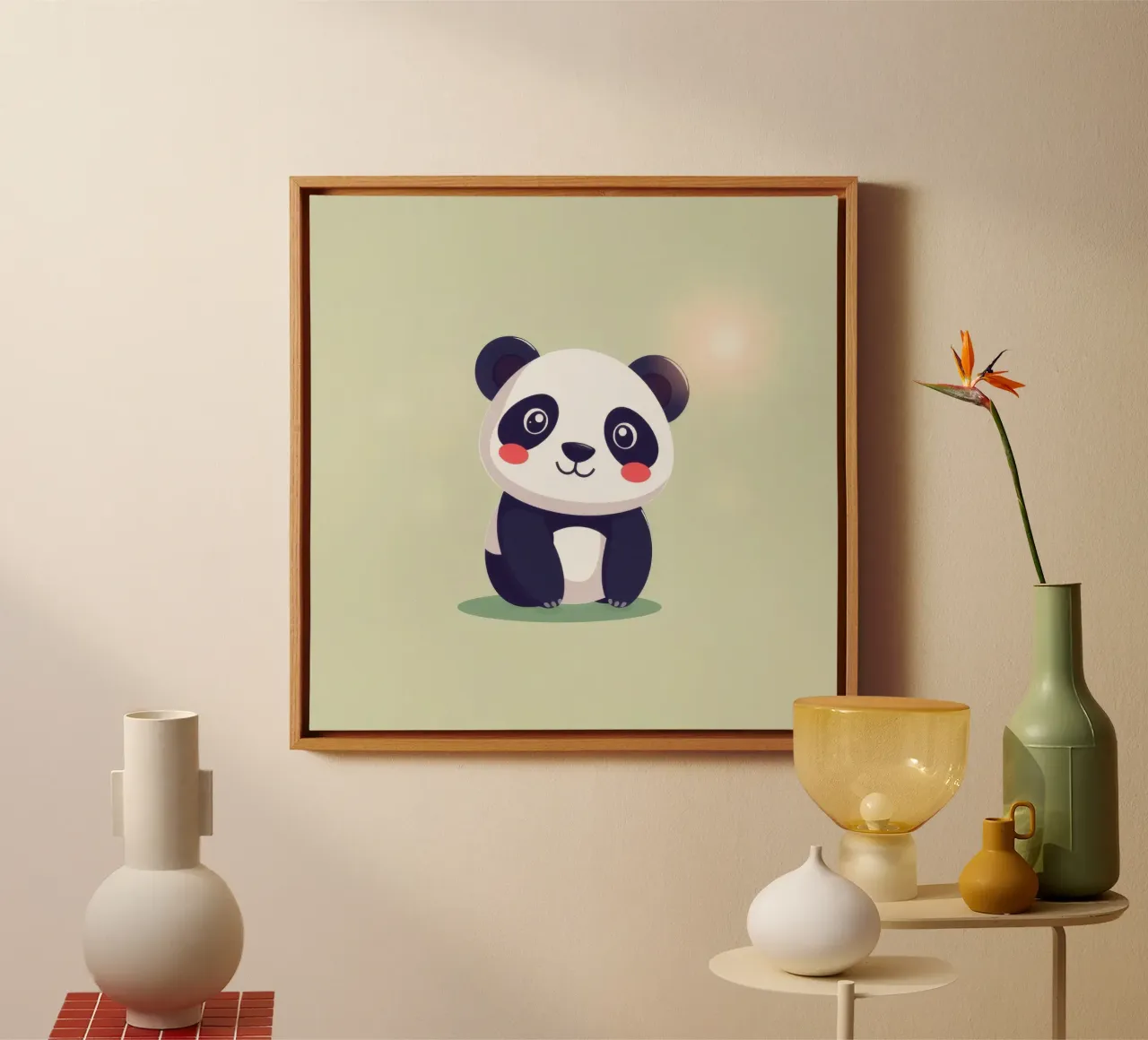 Schattig cartoon panda karakter rustig zittend canvas met Baklijst van DesignDoodle