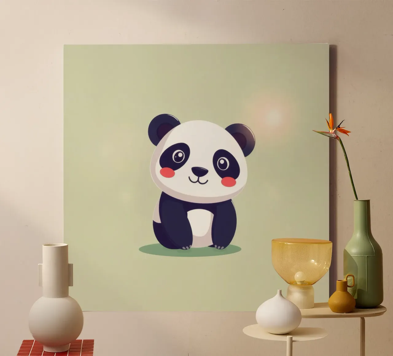 Schattig cartoon panda karakter rustig zittend canvas met Baklijst van DesignDoodle