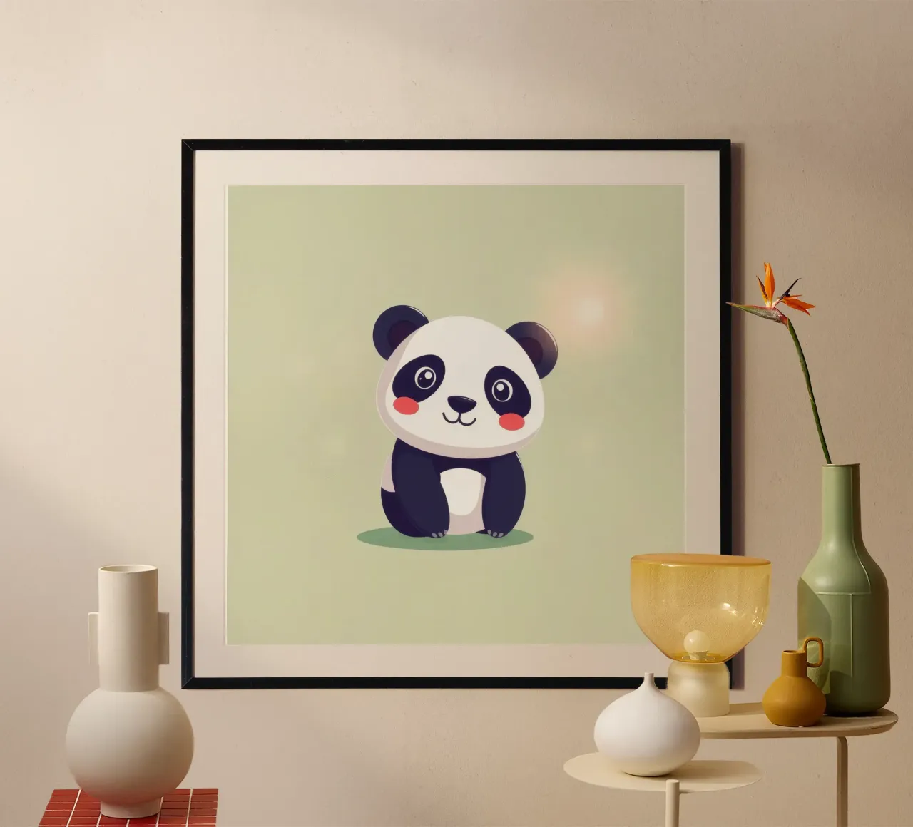 Schattig cartoon panda karakter rustig zittend hahnemühle van DesignDoodle