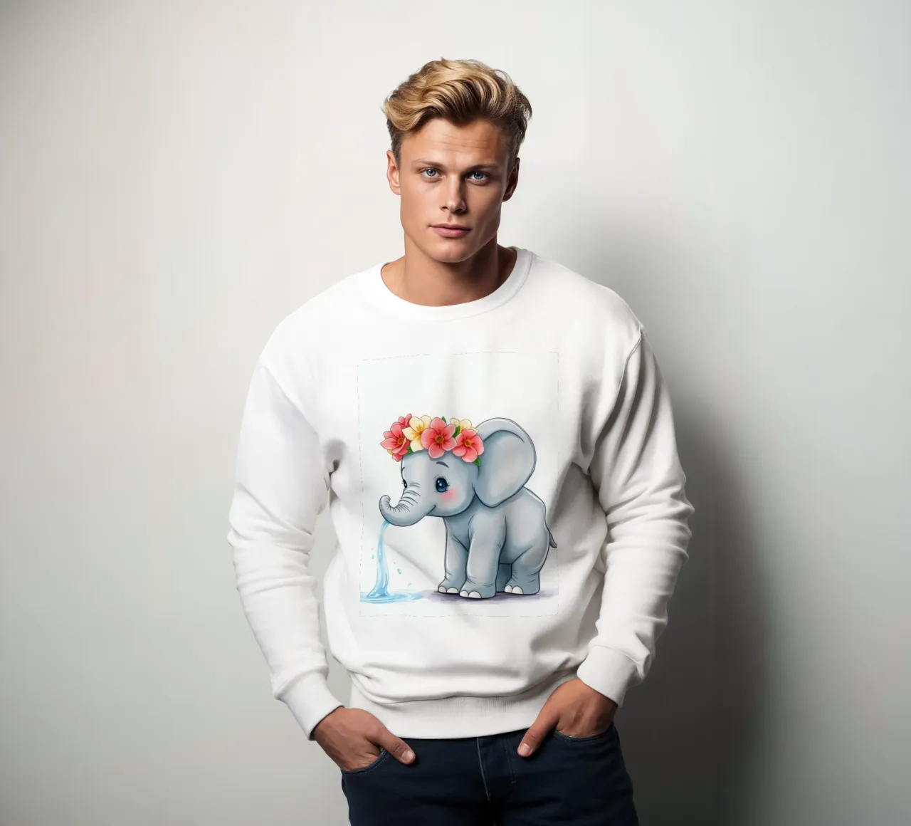 Elefante carino con corona floreale che spruzza acqua in modo giocoso felpa da DesignDoodle