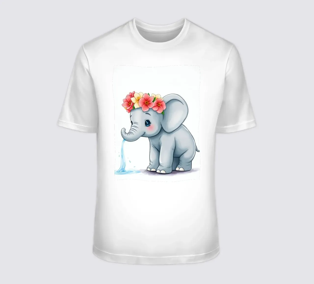 Elefante carino con corona floreale che spruzza acqua in modo giocoso t-shirt da DesignDoodle