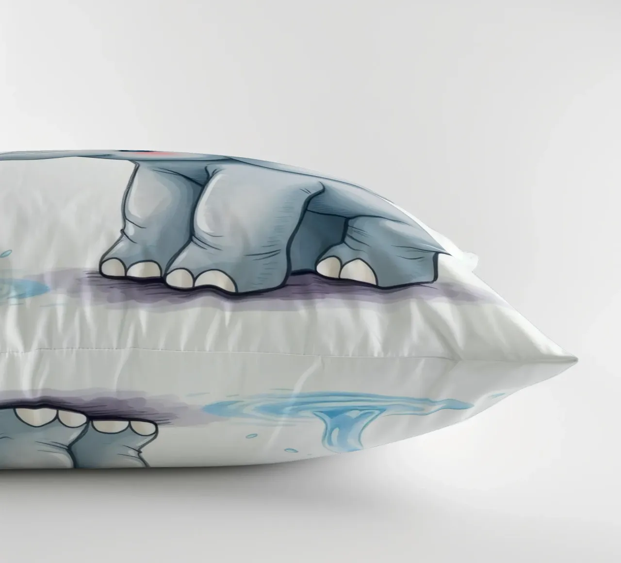 Cute elephant wearing floral crown playfully squirting water decorative cushion by DesignDoodle