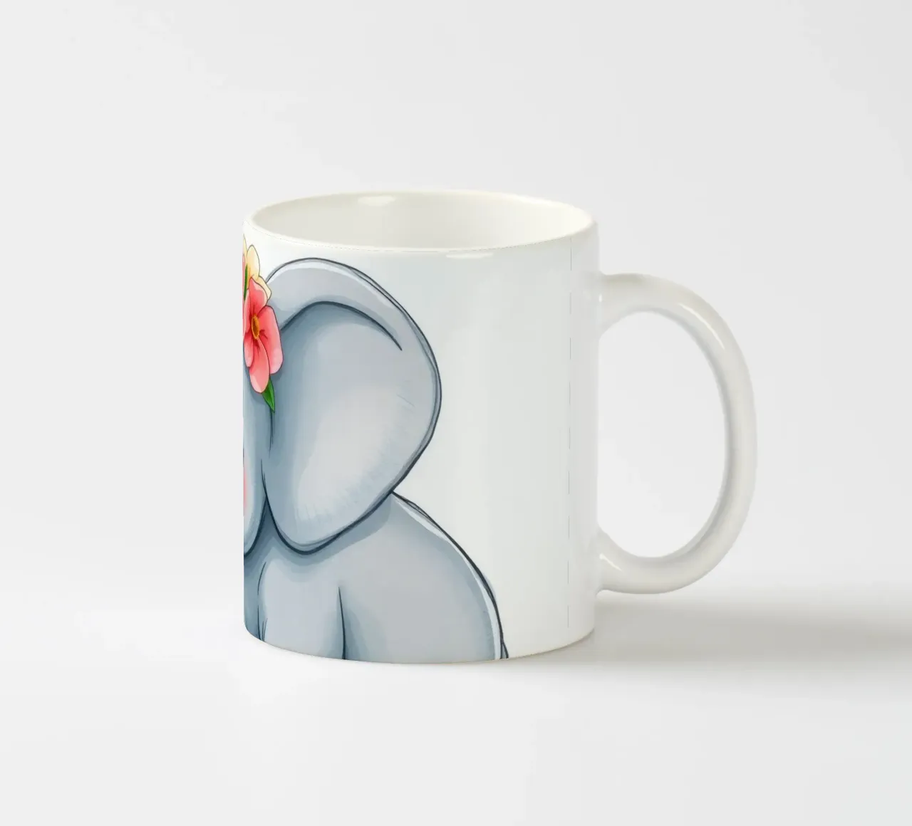 Cute elephant wearing floral crown playfully squirting water ceramic mug by DesignDoodle