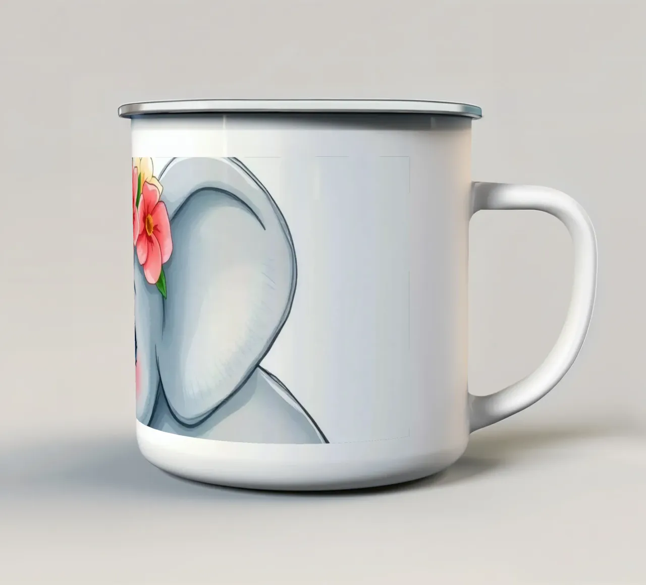 Elefante carino con corona floreale che spruzza acqua in modo giocoso tazza in smalto da DesignDoodle