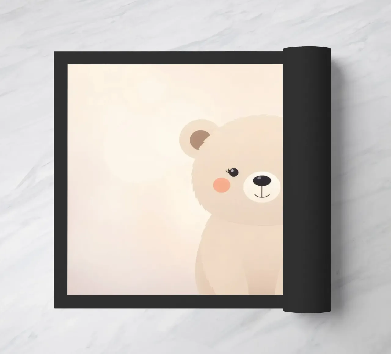 Simpatico personaggio di orso dei cartoni animati con caratteristiche morbide e colori caldi zerbino da DesignDoodle