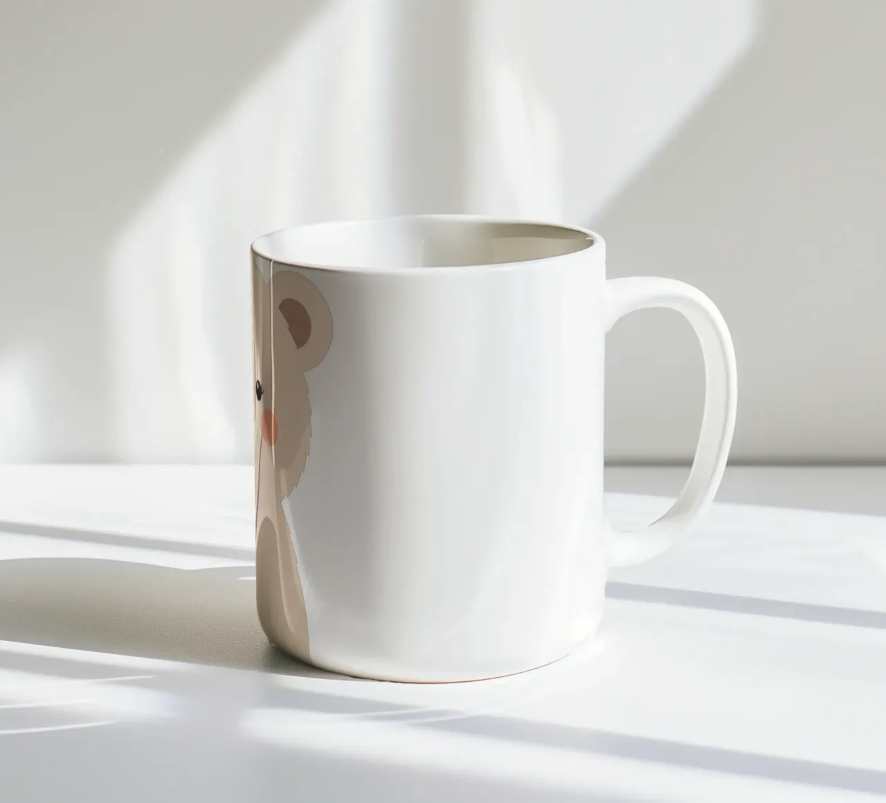 Simpatico personaggio di orso dei cartoni animati con caratteristiche morbide e colori caldi tazza in ceramica da DesignDoodle