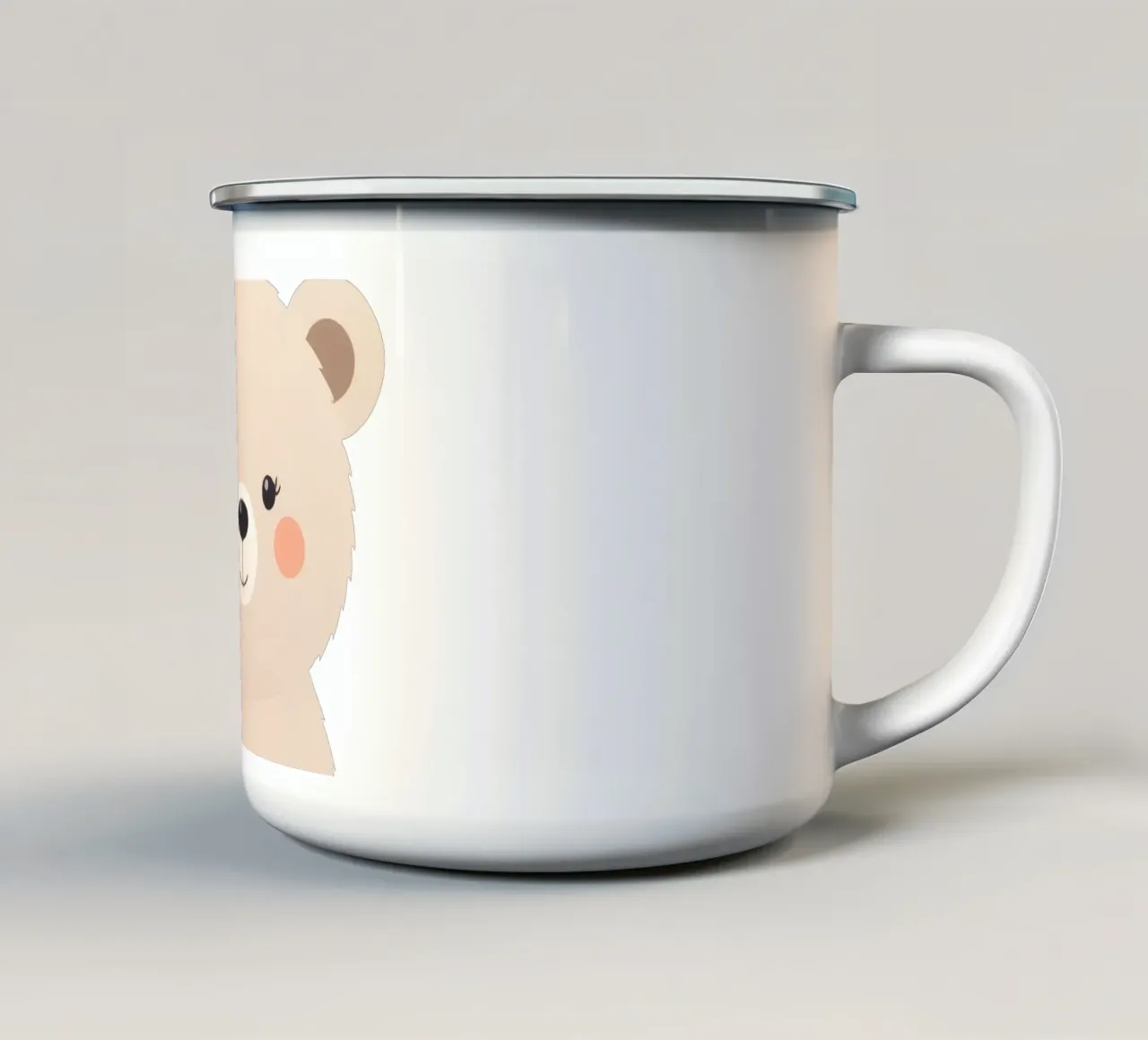 Simpatico personaggio di orso dei cartoni animati con caratteristiche morbide e colori caldi tazza in smalto da DesignDoodle